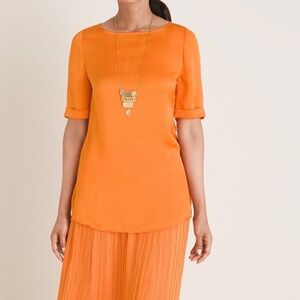 Chico’s Hammered Satin Tee in Orange. NWT. Size 3 (X-Large)